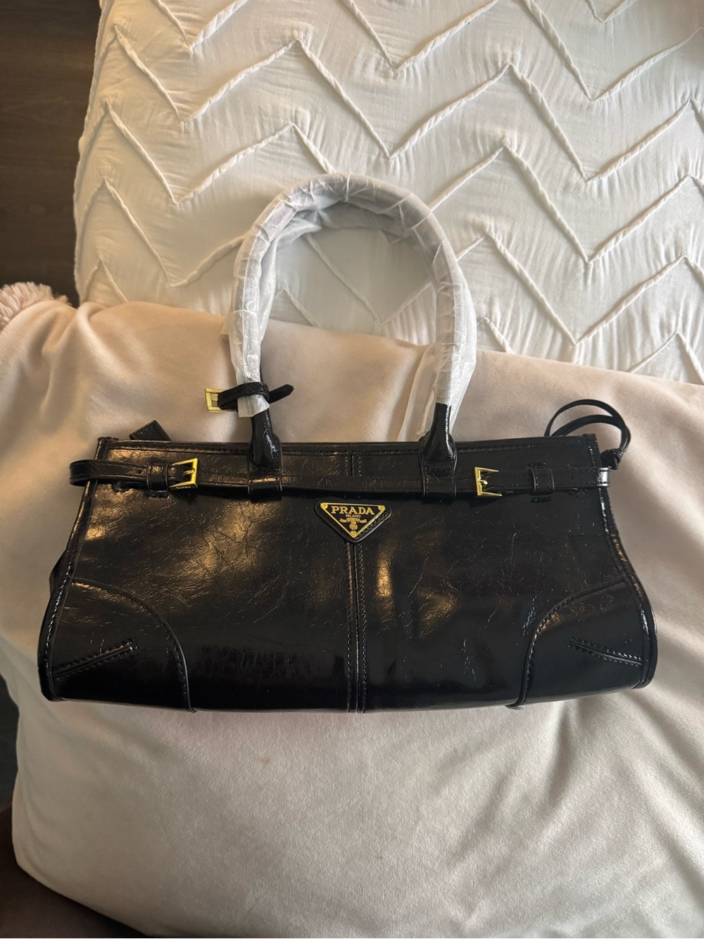 Black Patent Leather Top-Handle Satchel with Gold Hardware NWOT Never Used